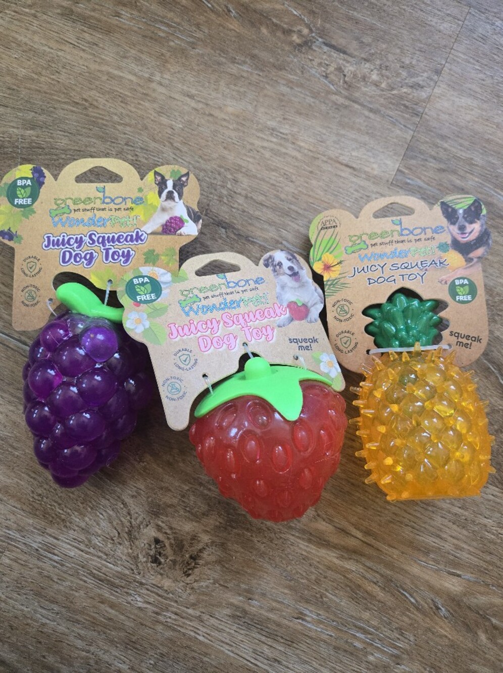 Greenbone Juicy Squeak Dog Toy 3 Pack Squeaky Fruit Set